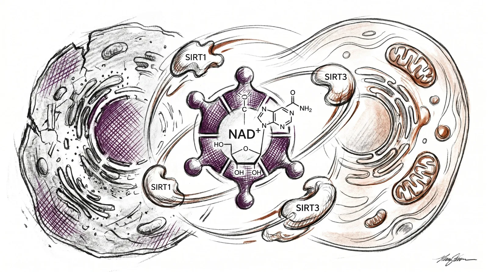 Header illustration for NAD+ Research Guide: Coenzyme Biology, Sirtuins & Aging Studies