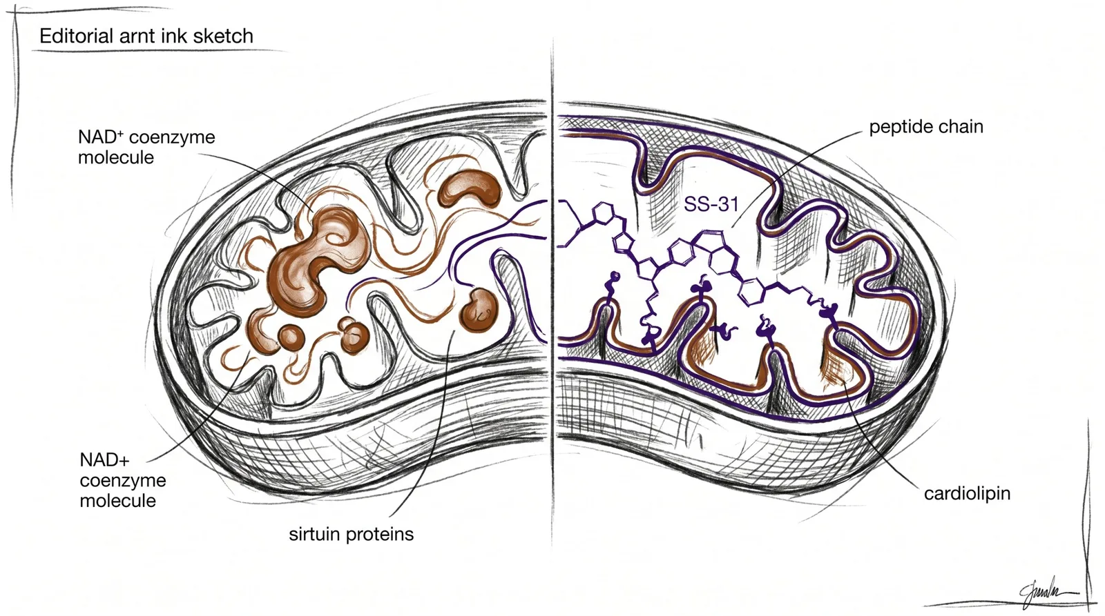 Header illustration for NAD+ vs SS-31: Mitochondrial Research Approaches Compared