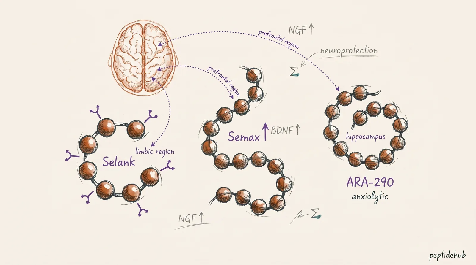 Header illustration for Nootropic Peptides for Cognitive Research: Selank, Semax, and ARA-290