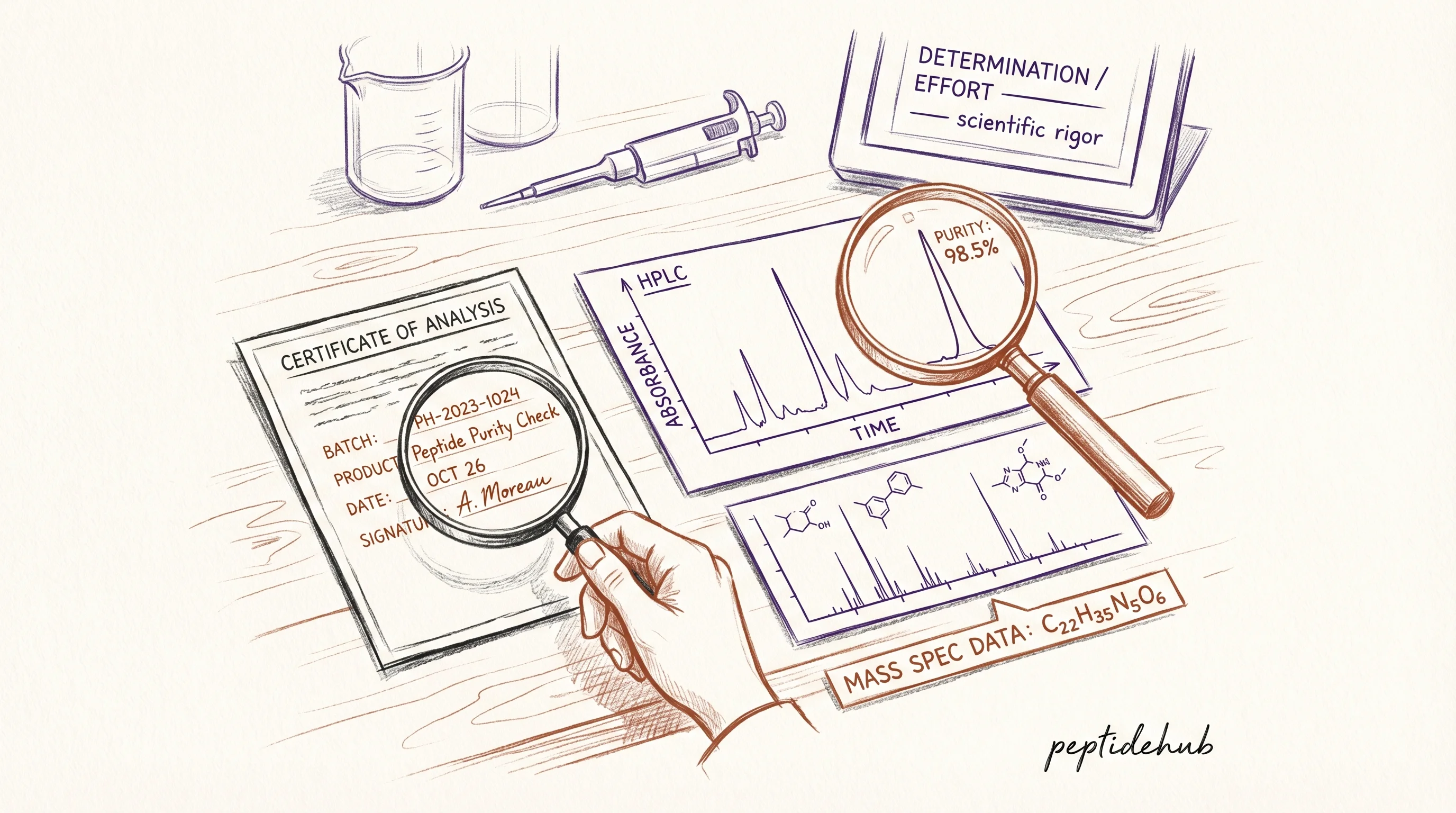 Header illustration for Peptide Quality: How to Evaluate Purity, COAs, and Vendors