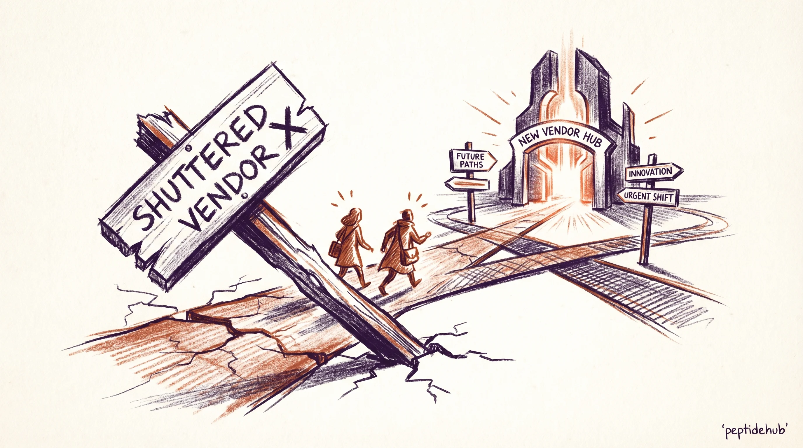 Header illustration for Peptide Sciences Shut Down: Where Researchers Are Switching in 2026